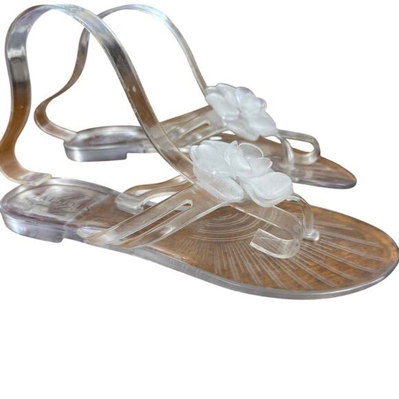 Talbots Womens Clear Rubber Jelly Thongs Flip Flops Sandals Shoes Flats 9 M/L - Picture 1 of 16